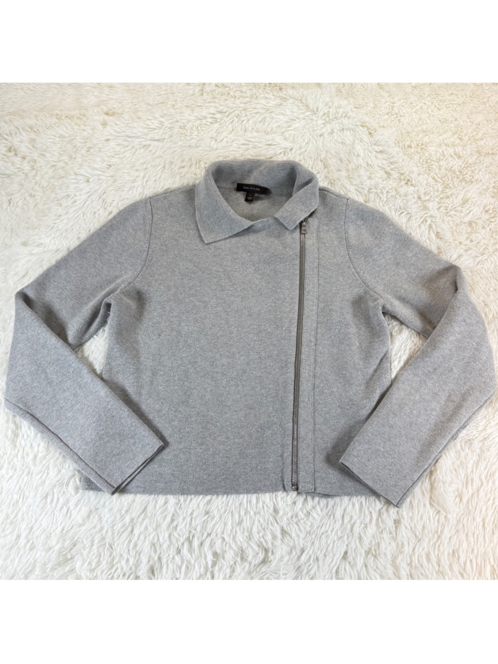 Ann Taylor Gray Moto Zip Sweater Jacket Large